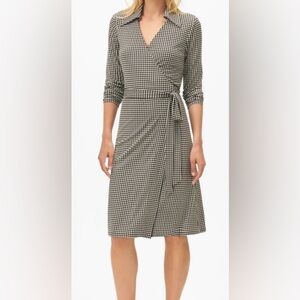 Classic Black and White Houndstooth Wrap Dress